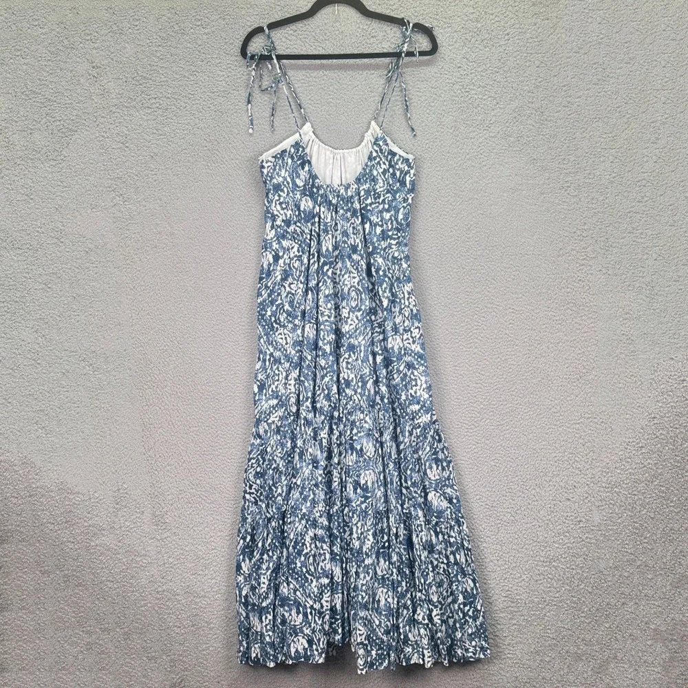 Abercrombie Dress Womens L Blue White Batik Tiered Maxi Tie Strap Boho Beach